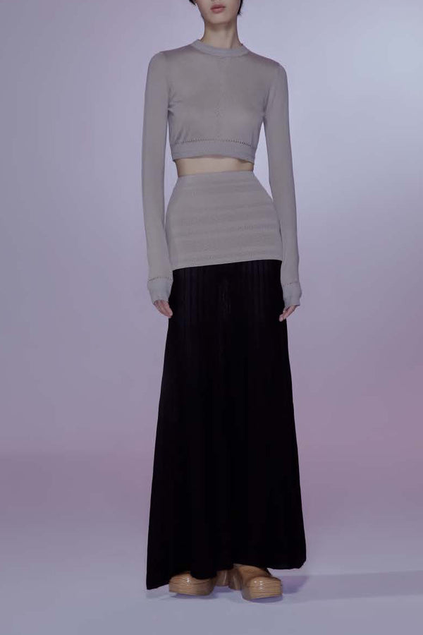 SWAYING/KNIT dark pattern waist pleated skirt SW22SSB25 dark tea/black